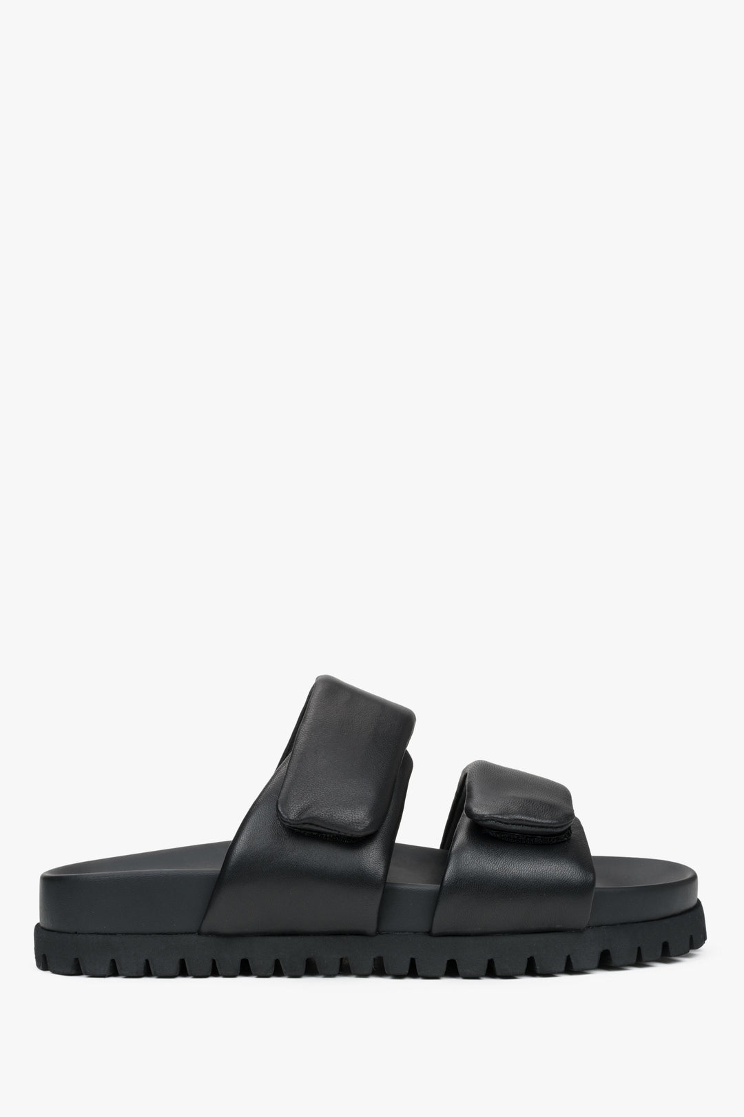 Schwarze Damen-Sandalen aus Leder mit weichen Riemen, ESTRO ER00116942