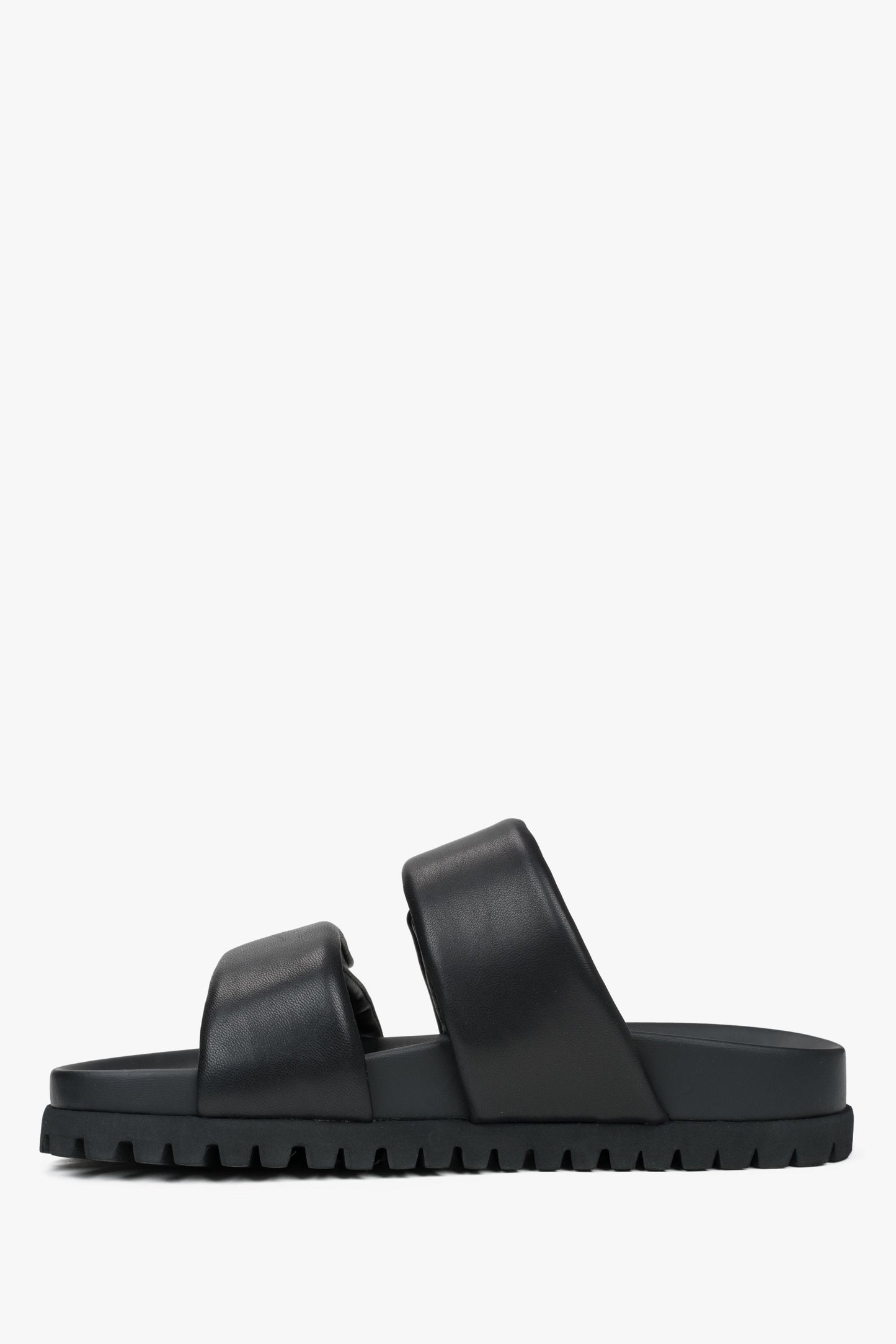 Slide-Sandalen aus echtem Leder in Schwarz, ESTRO ER00116942