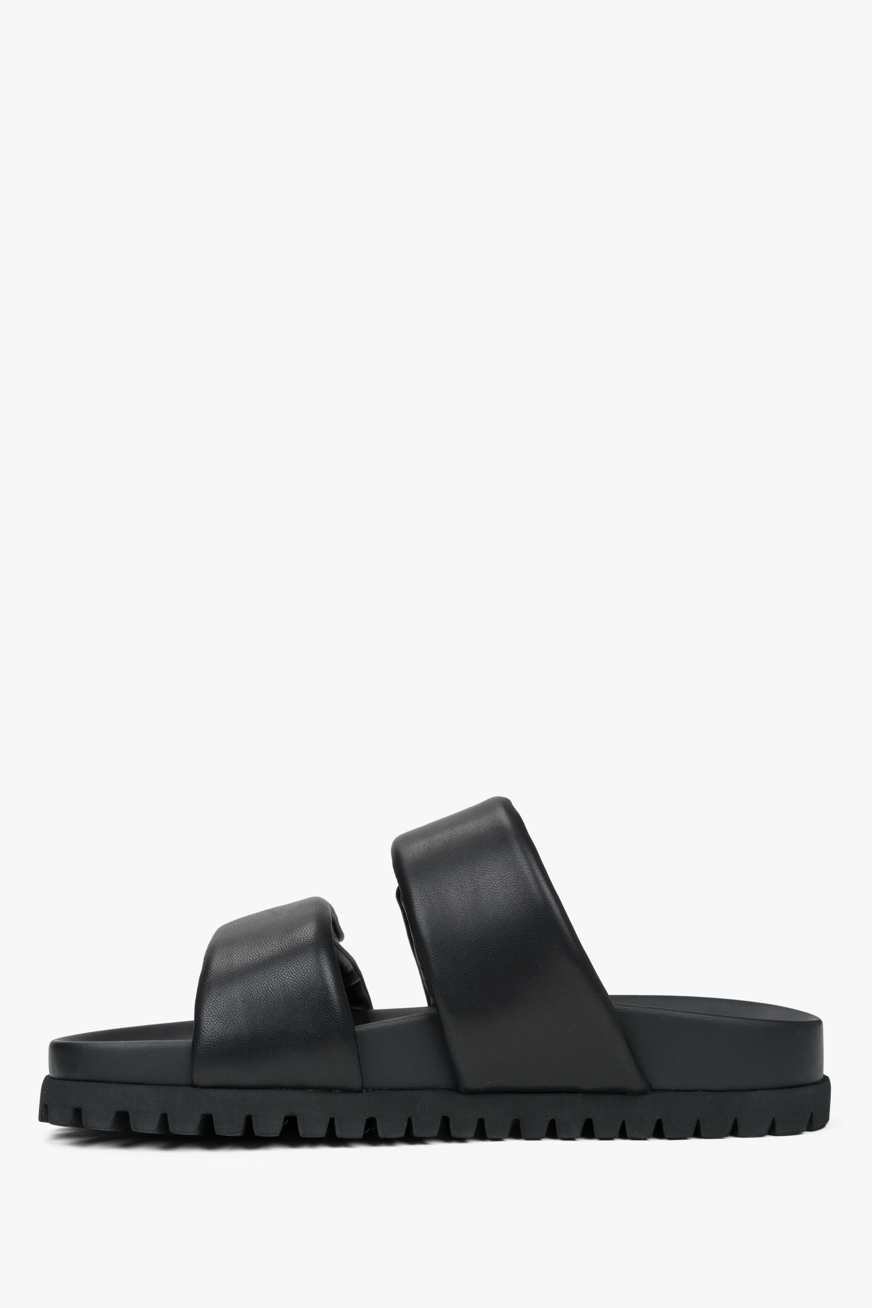 Slide-Sandalen aus echtem Leder in Schwarz, ESTRO ER00116942
