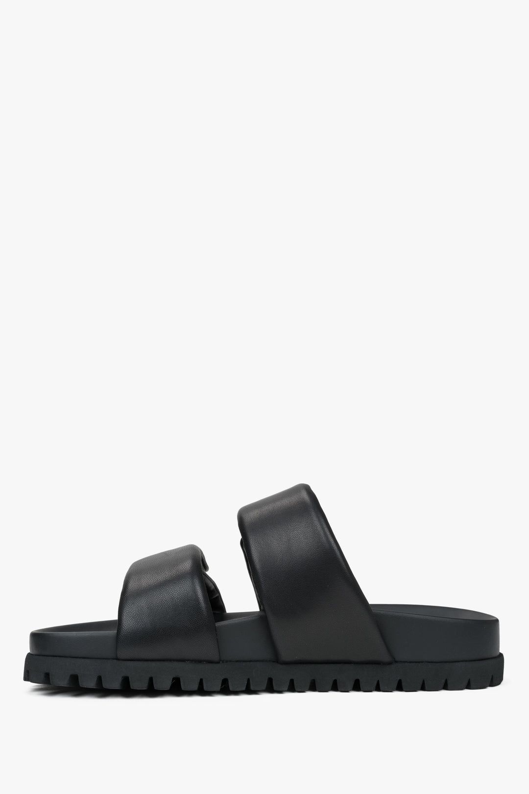 Slide-Sandalen aus echtem Leder in Schwarz, ESTRO ER00116942