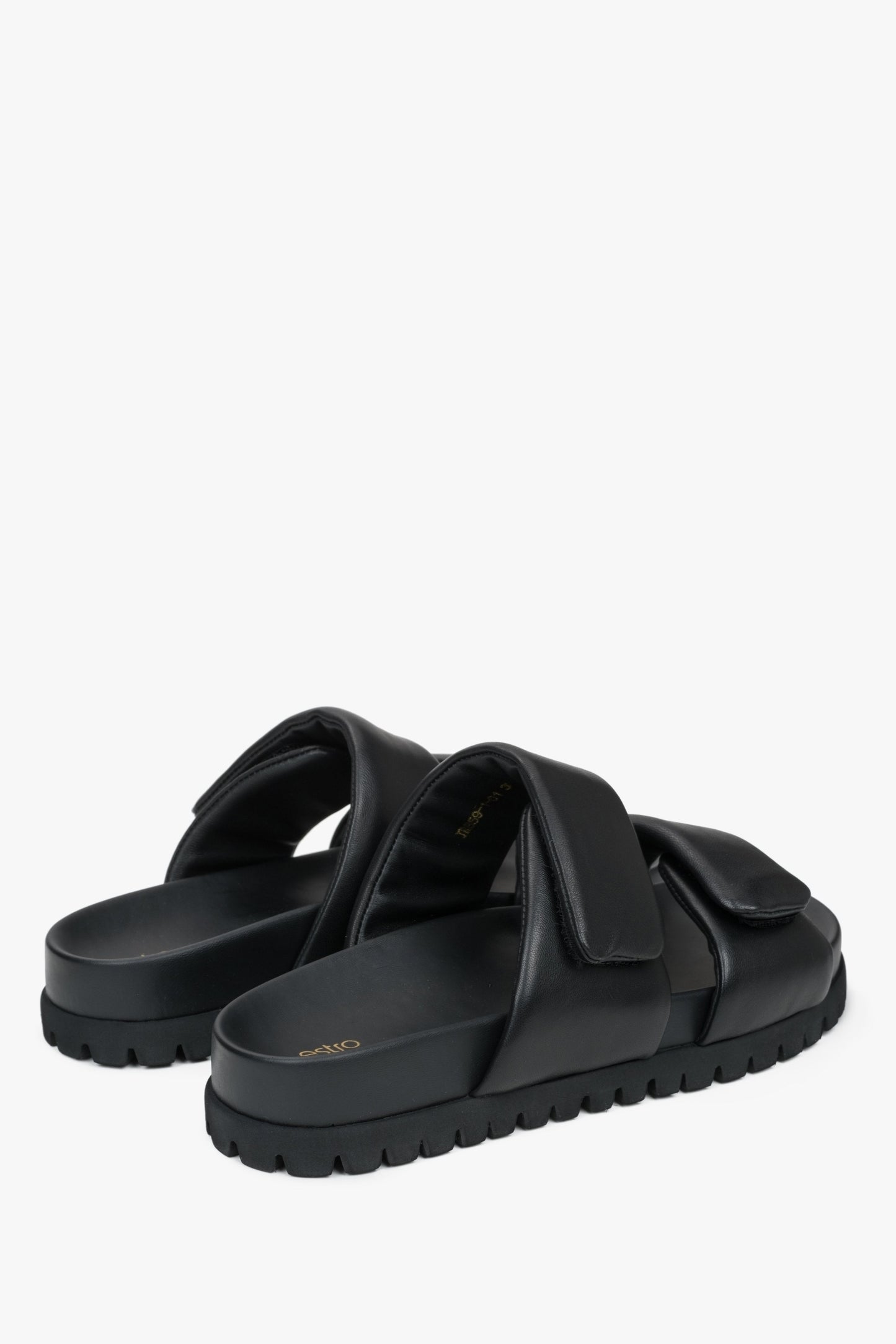 Flache schwarze Ledersandalen für den Sommer, ESTRO ER00116942