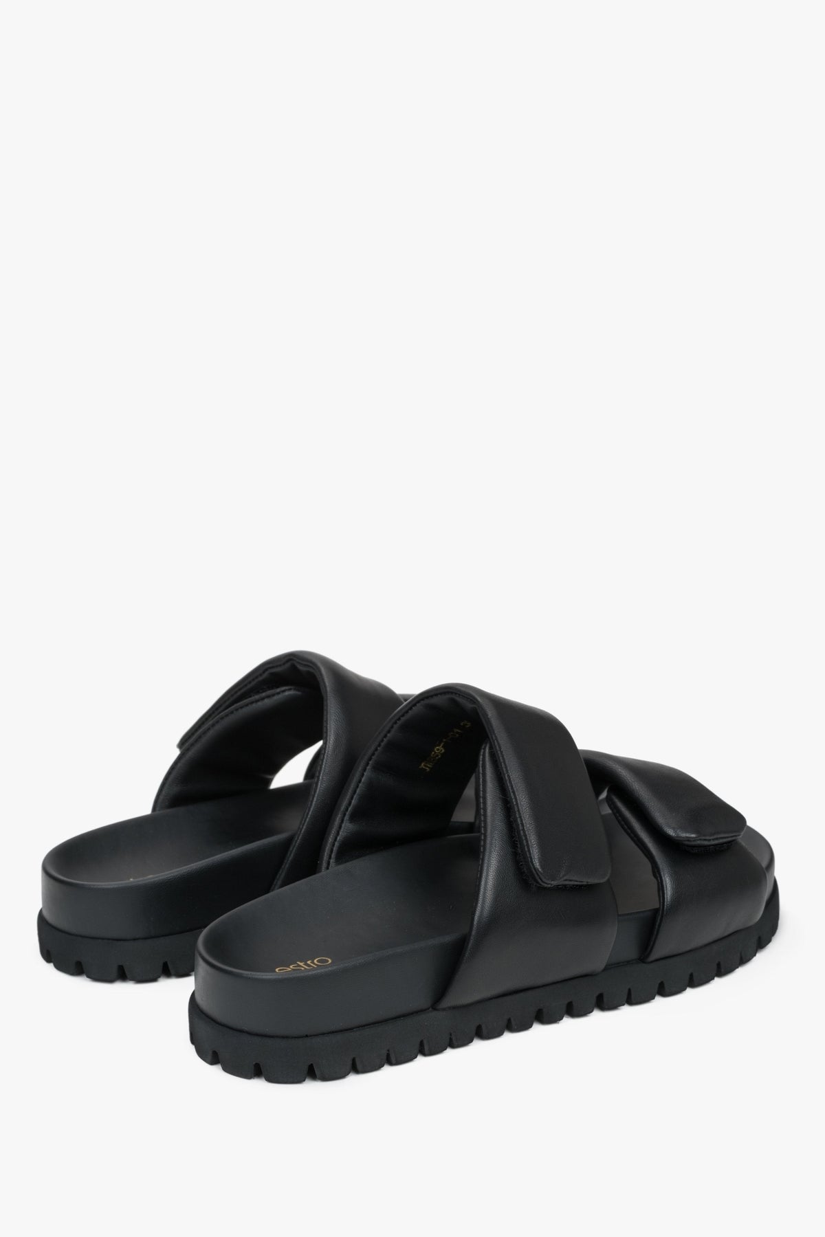 Flache schwarze Ledersandalen für den Sommer, ESTRO ER00116942