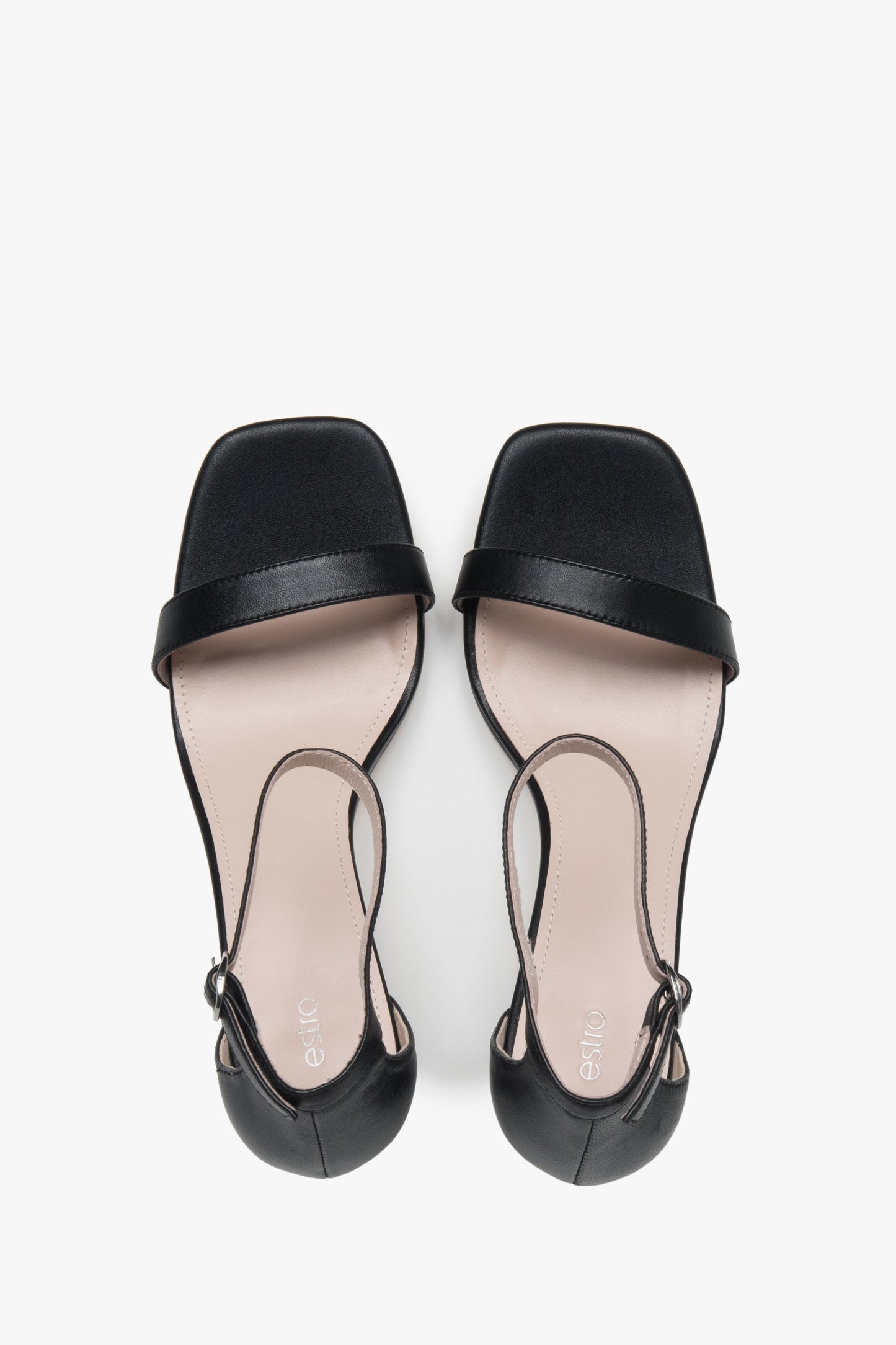 Zeitlose schwarze Damen-Sandalen von Estro aus echtem Leder – perfekt für besondere Anlässe und den Alltag dank des komfortablen Trichterabsatzes.