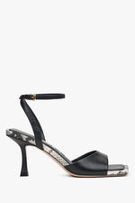Schwarze Ledersandalen mit Absatz und Animal-Print für Damen Estro ER00117196.