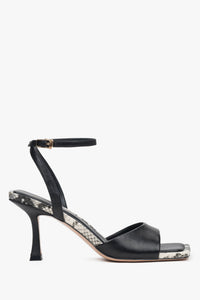 Schwarze Ledersandalen mit Absatz und Animal-Print für Damen Estro ER00117196.