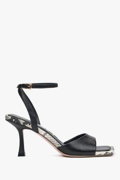 Schwarze Ledersandalen mit Absatz und Animal-Print für Damen Estro ER00117196.