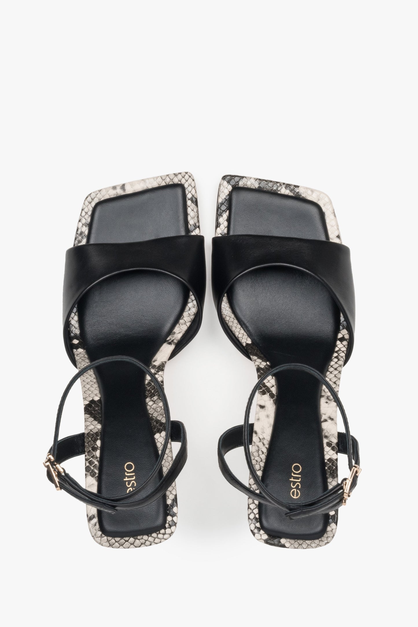 Komfortable Damensandalen aus Naturleder in Schwarz von Estro (Draufsicht).