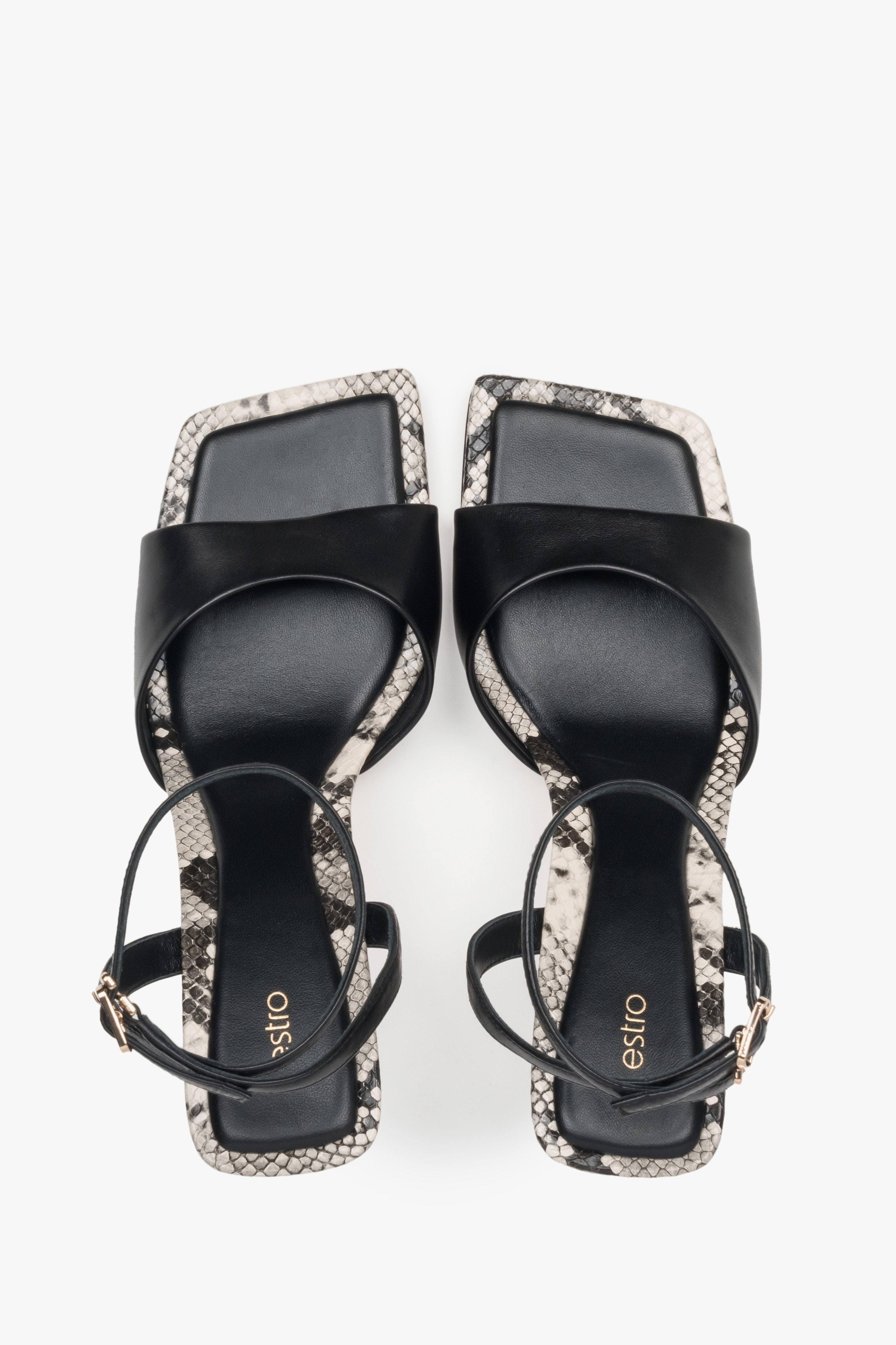 Komfortable Damensandalen aus Naturleder in Schwarz von Estro (Draufsicht).