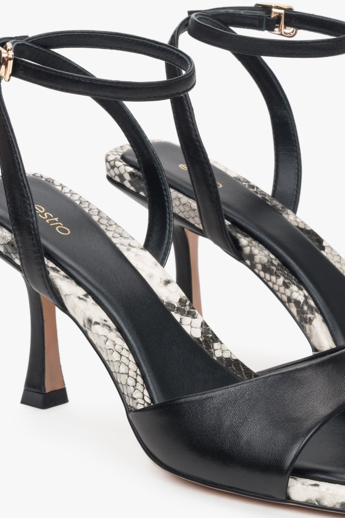 Damen Ledersandale Estro schwarz – Detail Animal-Print.