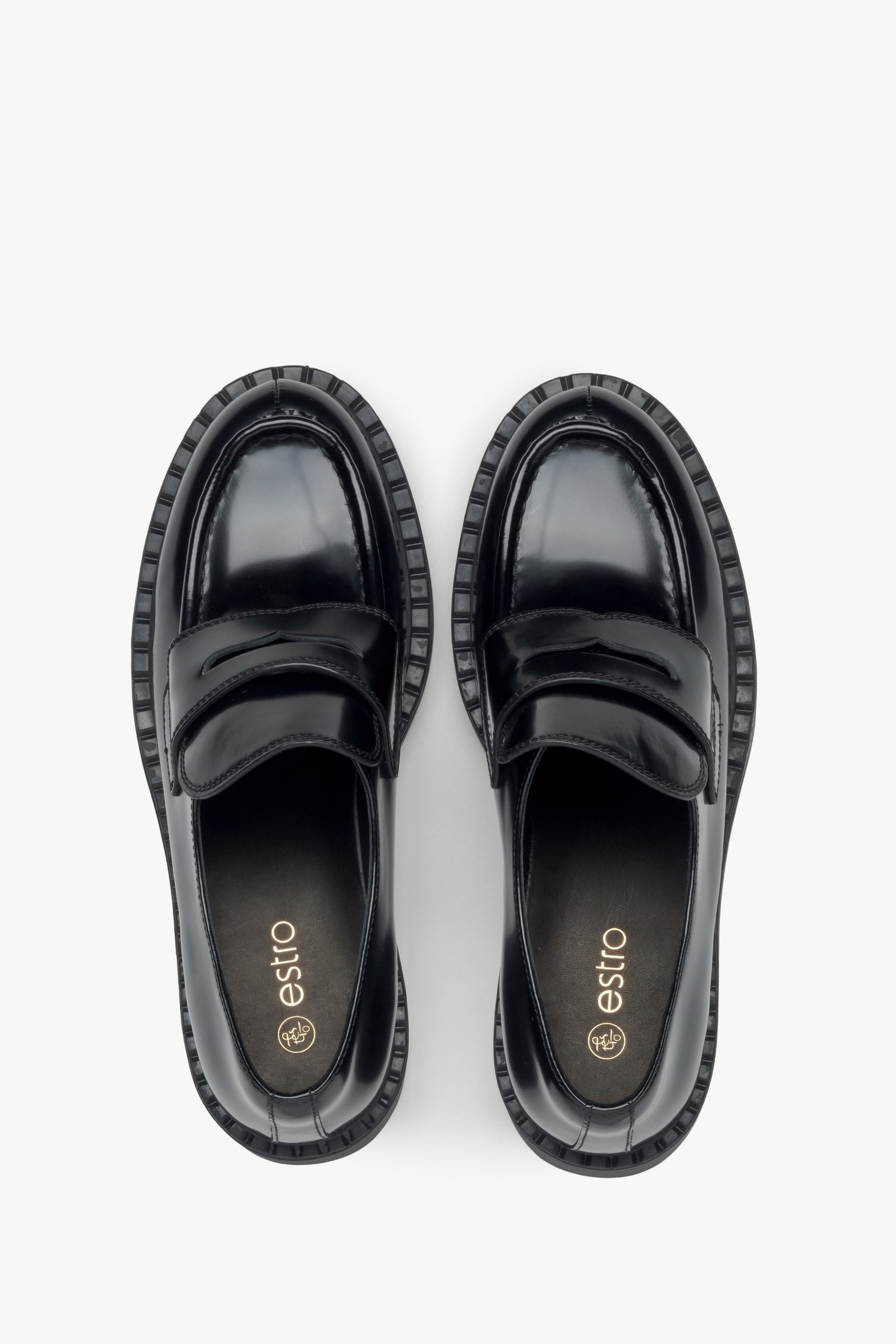 Damen Penny Loafer aus echtem Leder Schwarz Estro ER00115909