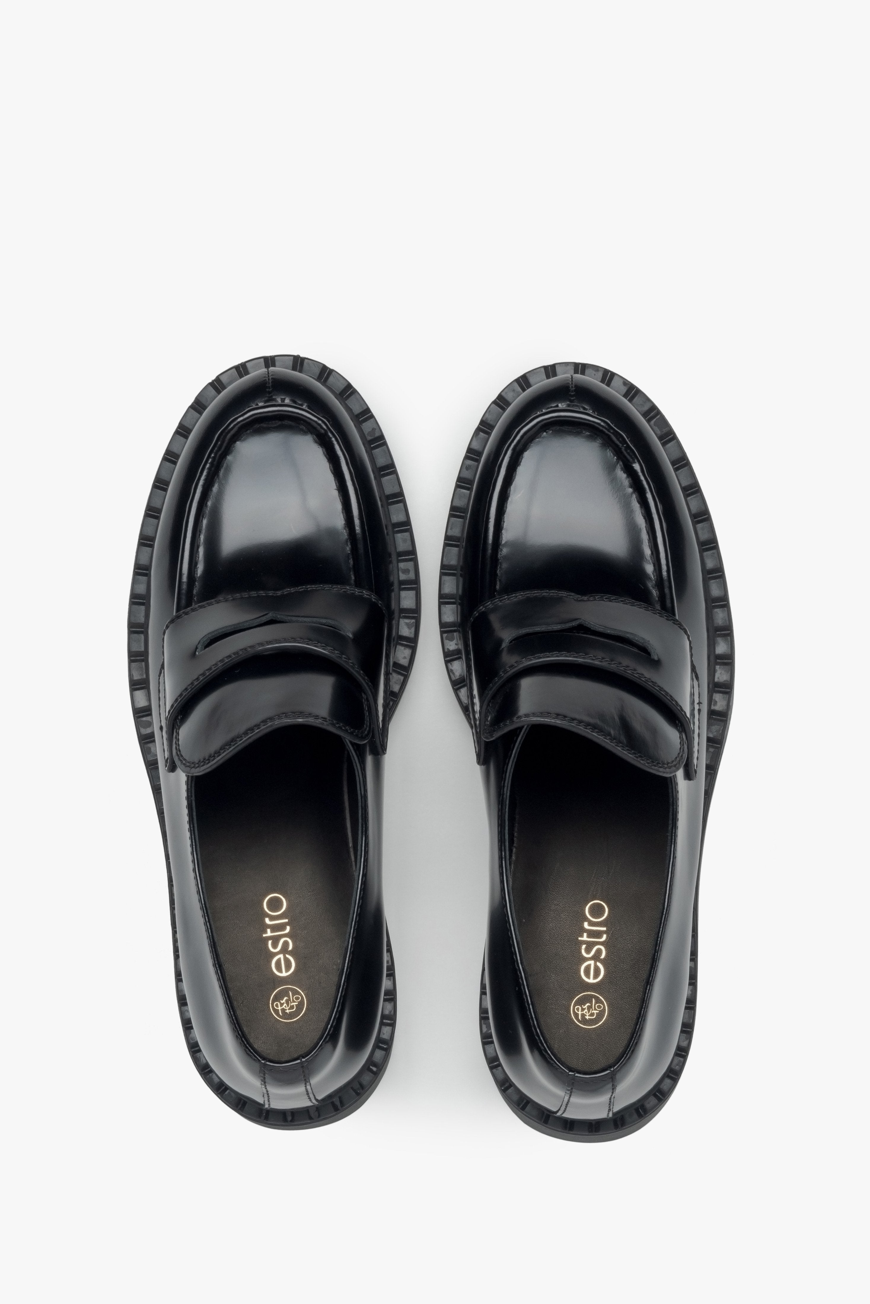 Damen Penny Loafer aus echtem Leder Schwarz Estro ER00115909