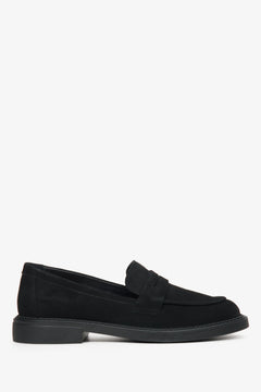 Seitenansicht der schwarzen Penny-Loafer aus Veloursleder für Damen Estro ER00114532