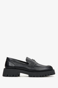 Schwarze Loafer aus italienischem Leder mit markanter Plateausohle Estro ER00114647.