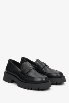 Schwarze Damen-Plateau-Loafer, gefertigt aus hochwertigem italienischem Echtleder.