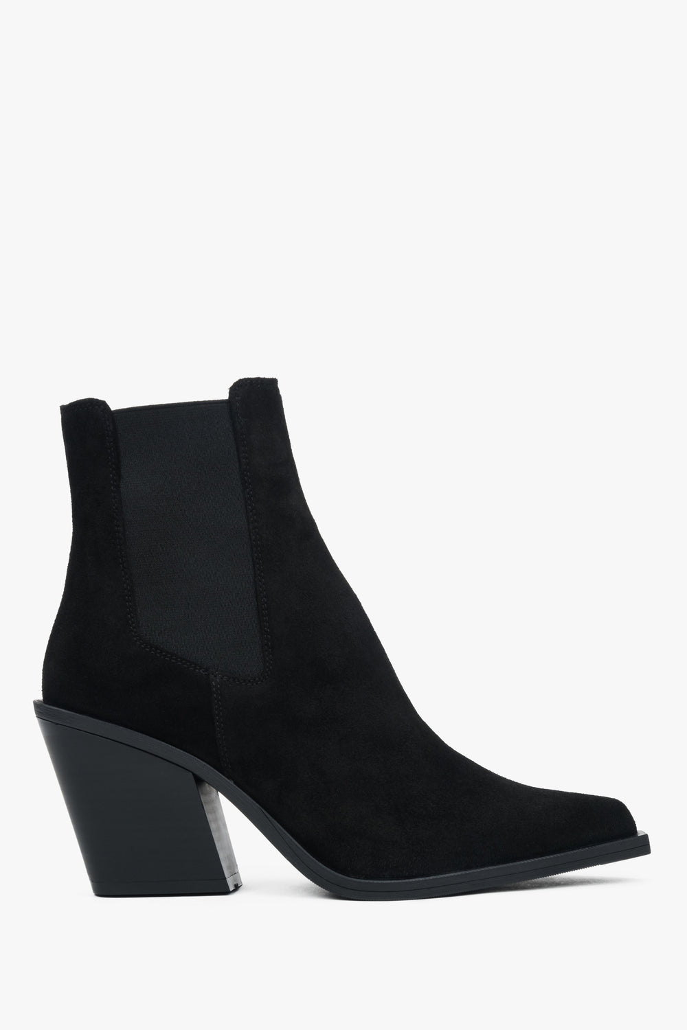 Schwarze Damen-Cowboystiefel mit Absatz aus italienischem Premium-Velours Estro ER00118889.