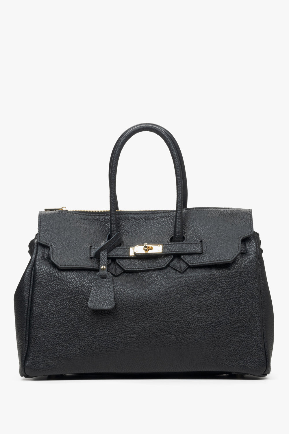 Schwarze Damen-Henkeltasche aus hochwertigem italienischem Echtleder von Estro.