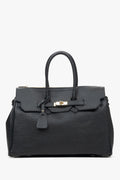 Schwarze Damen-Henkeltasche aus hochwertigem italienischem Echtleder von Estro.