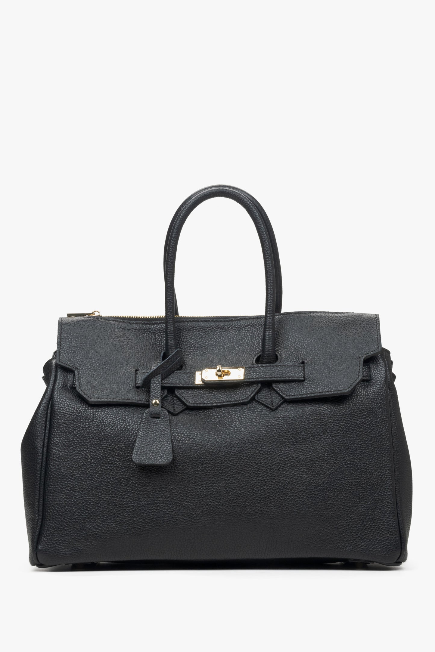 Schwarze Damen-Henkeltasche aus hochwertigem italienischem Echtleder von Estro.
