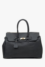 Schwarze Damen-Henkeltasche aus hochwertigem italienischem Echtleder von Estro.