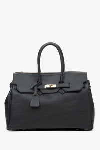Schwarze Damen-Henkeltasche aus hochwertigem italienischem Echtleder von Estro.