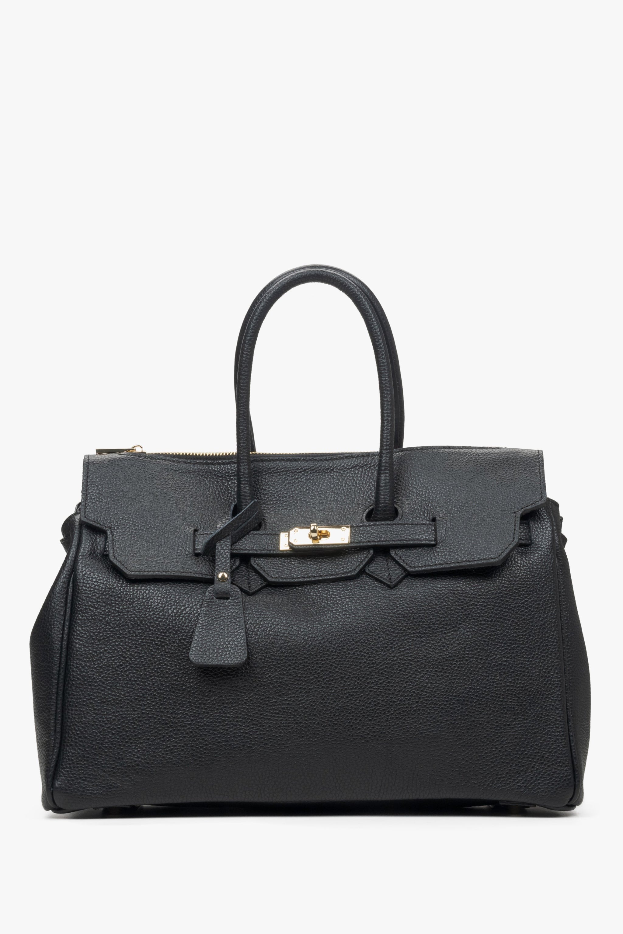 Schwarze Damen-Henkeltasche aus hochwertigem italienischem Echtleder von Estro.