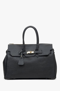 Schwarze Damen-Henkeltasche aus hochwertigem italienischem Echtleder von Estro.