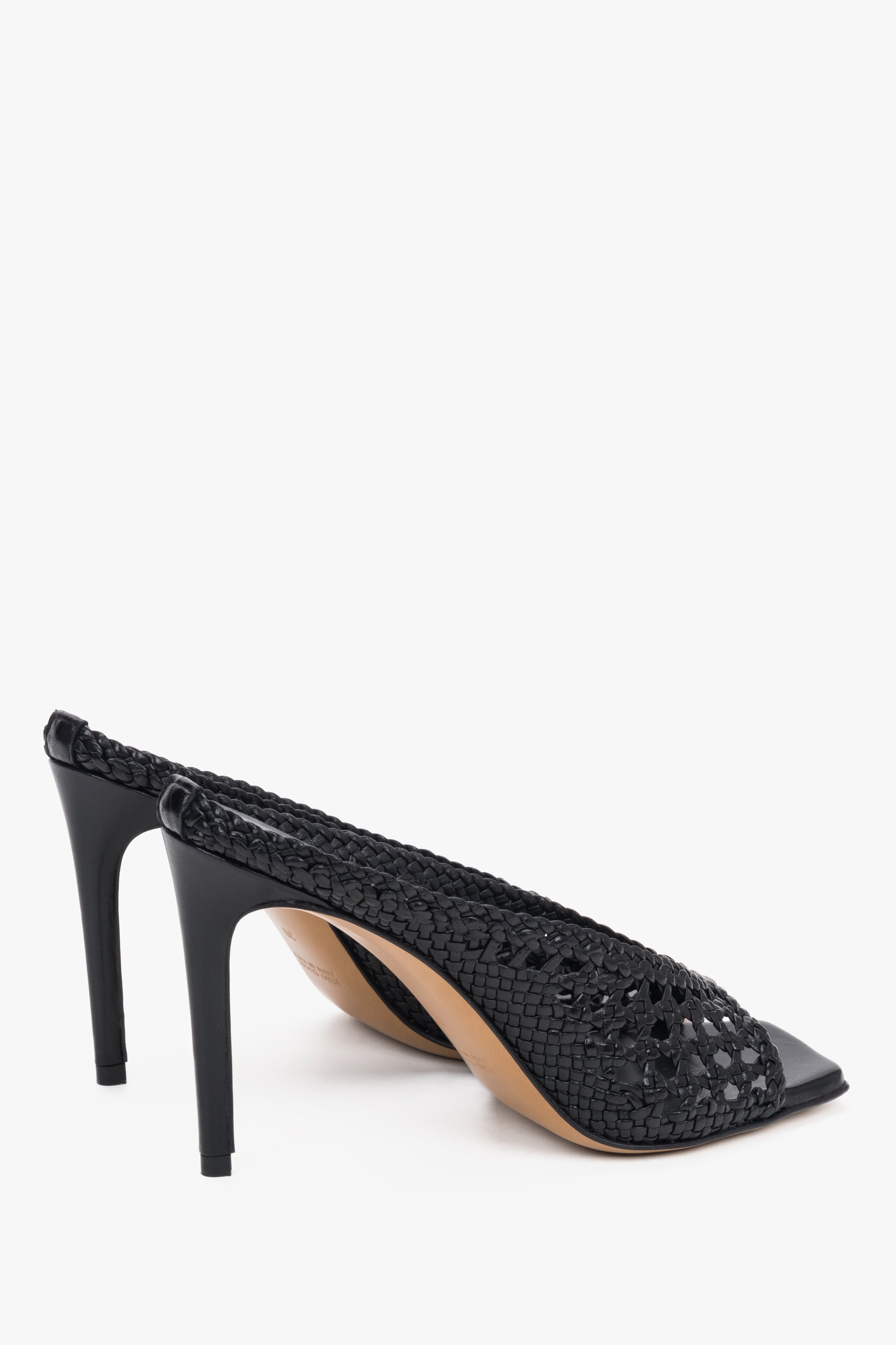 Schwarze High-Heel-Mules mit offenem Schnitt und breitem Riemen