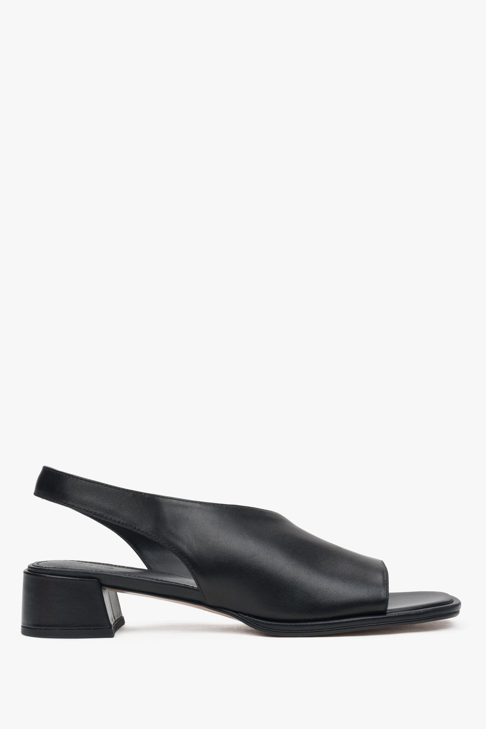 Schwarze Damen-Sandalen aus Leder mit niedrigem Absatz, ESTRO ER00116928