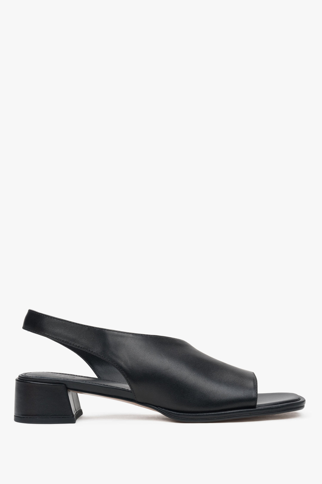 Schwarze Damen-Sandalen aus Leder mit niedrigem Absatz, ESTRO ER00116928