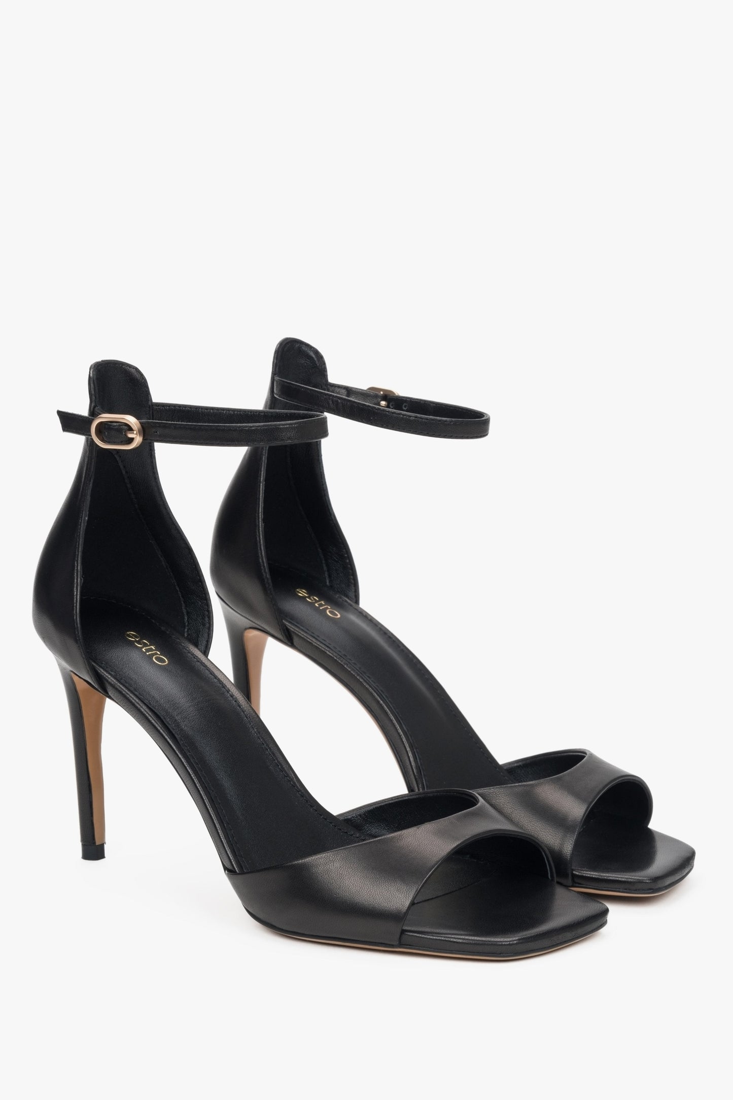 Damen-Sandaletten mit Stilettoabsatz in Schwarz aus echtem Leder, Estro ER00117223