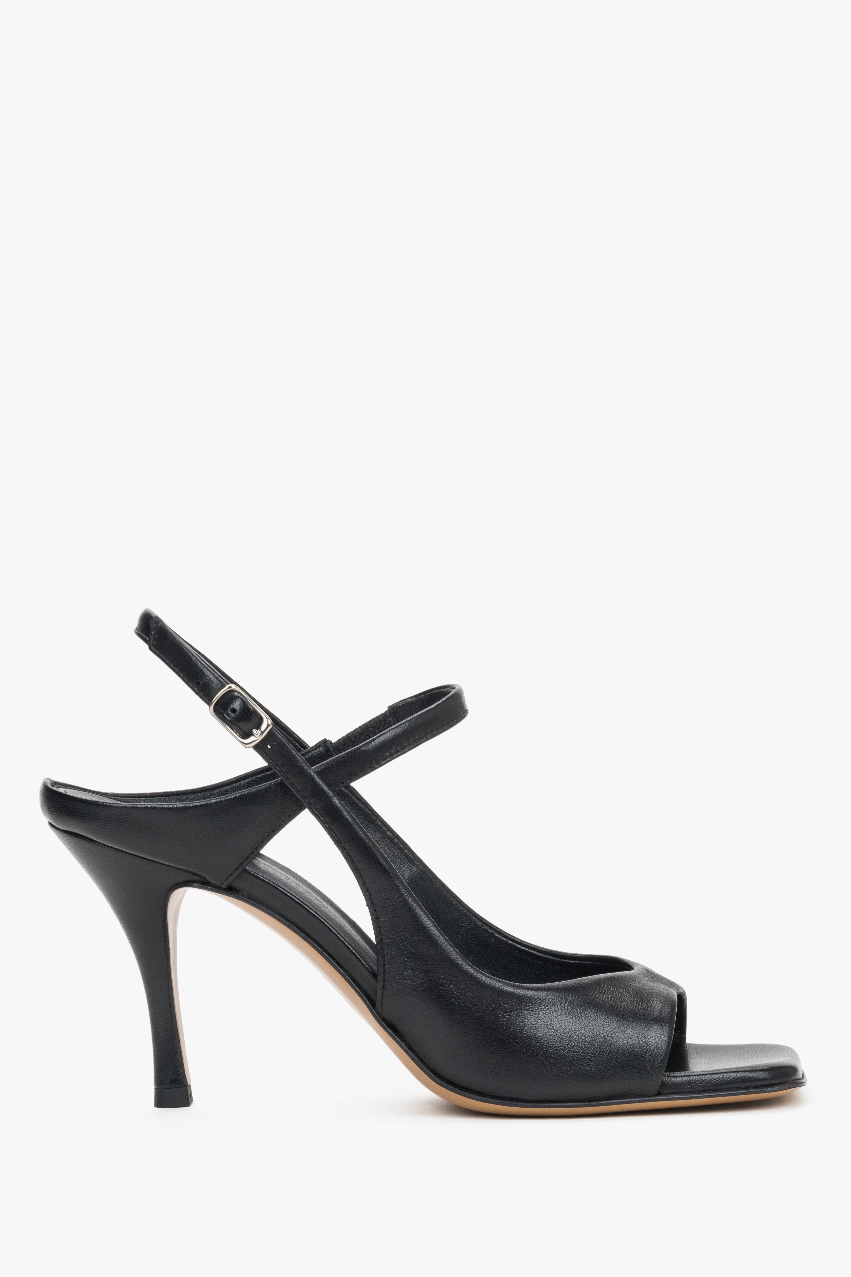 Schwarze Premium-Leder-Sandaletten mit Stilettoabsatz und feinen Riemen