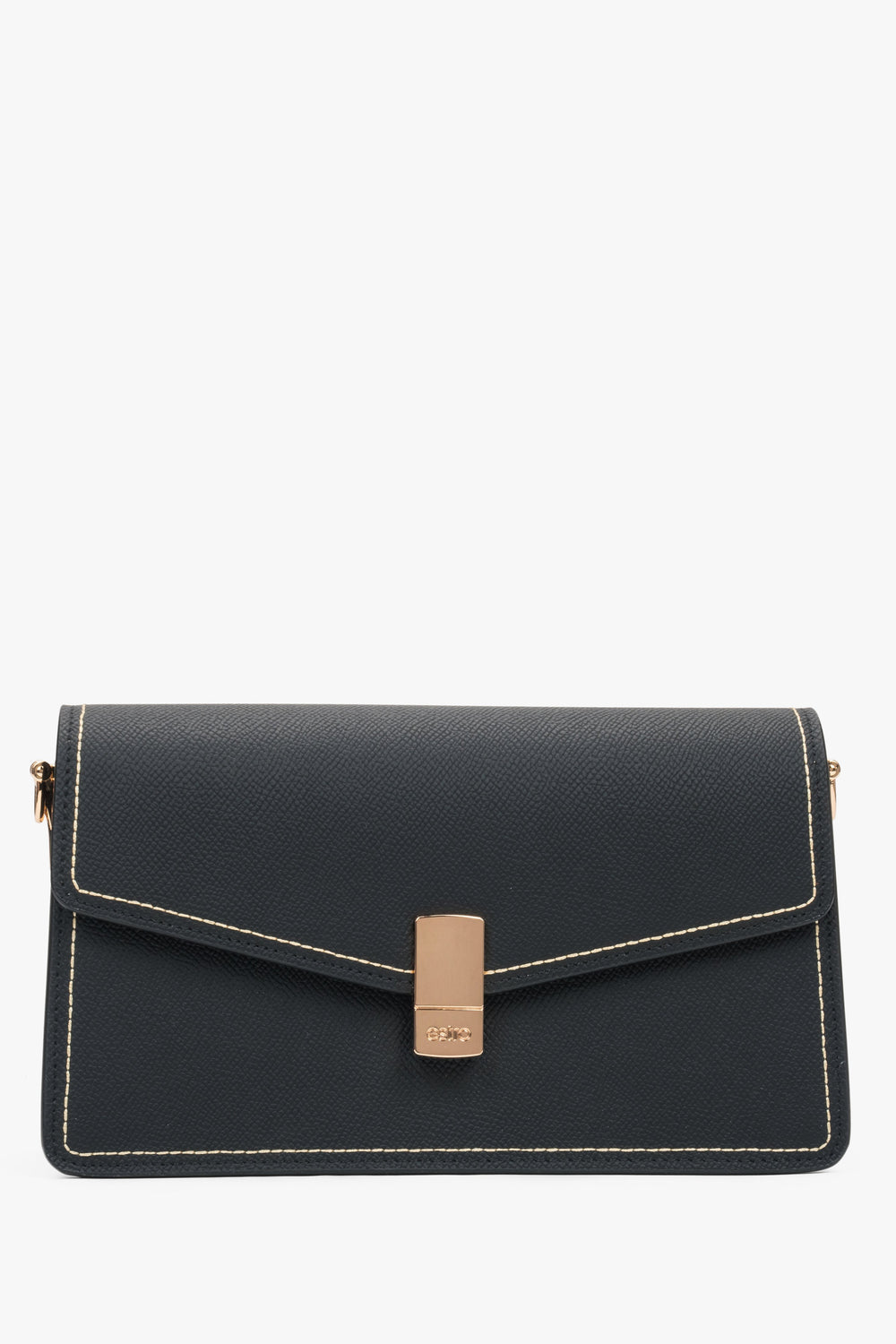 Schwarze Leder-Schultertasche mit goldfarbenen Akzenten Estro ER00117249.