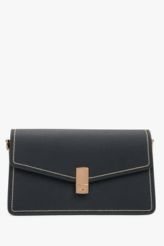 Schwarze Leder-Schultertasche mit goldfarbenen Akzenten Estro ER00117249.