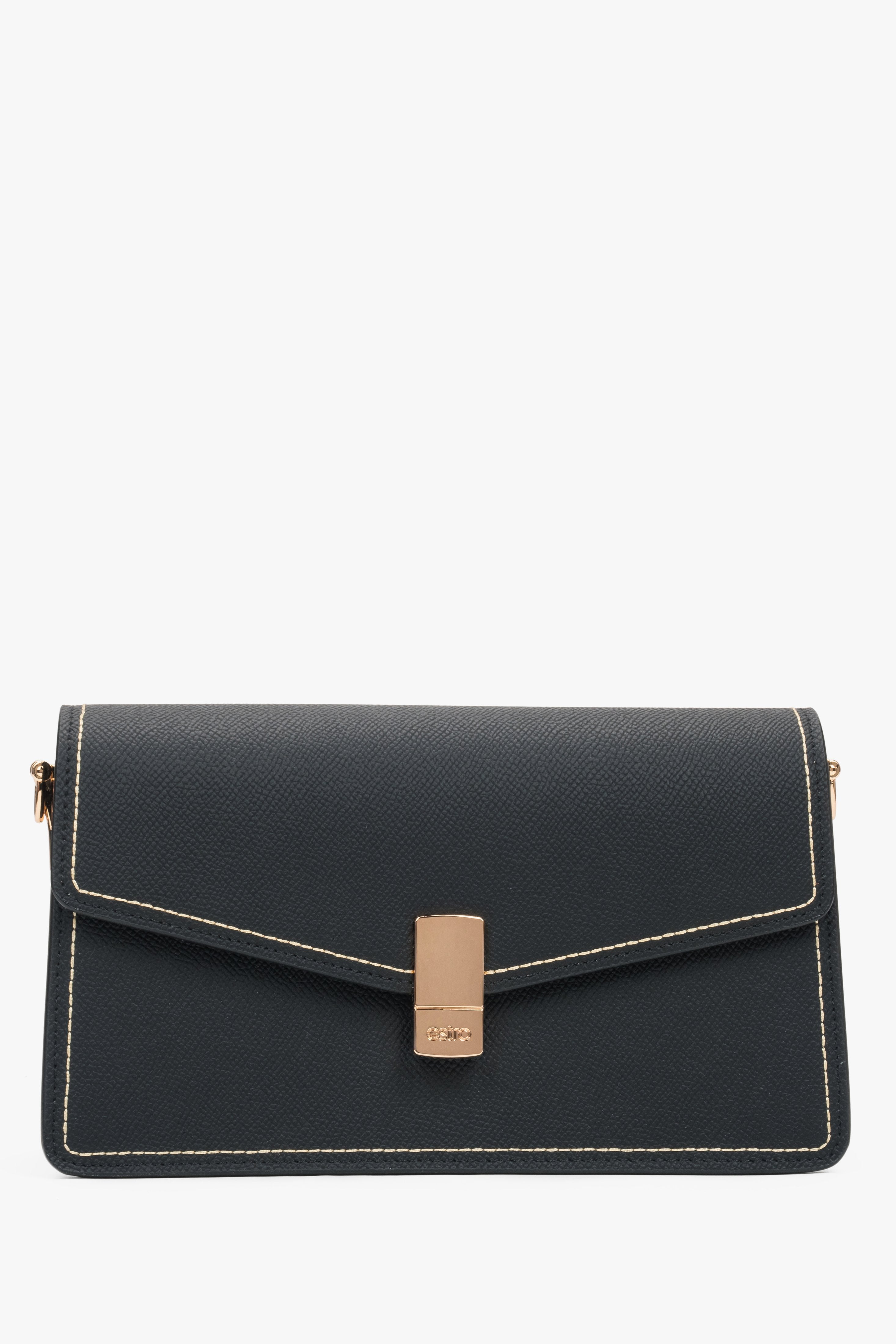 Schwarze Leder-Schultertasche mit goldfarbenen Akzenten Estro ER00117249.
