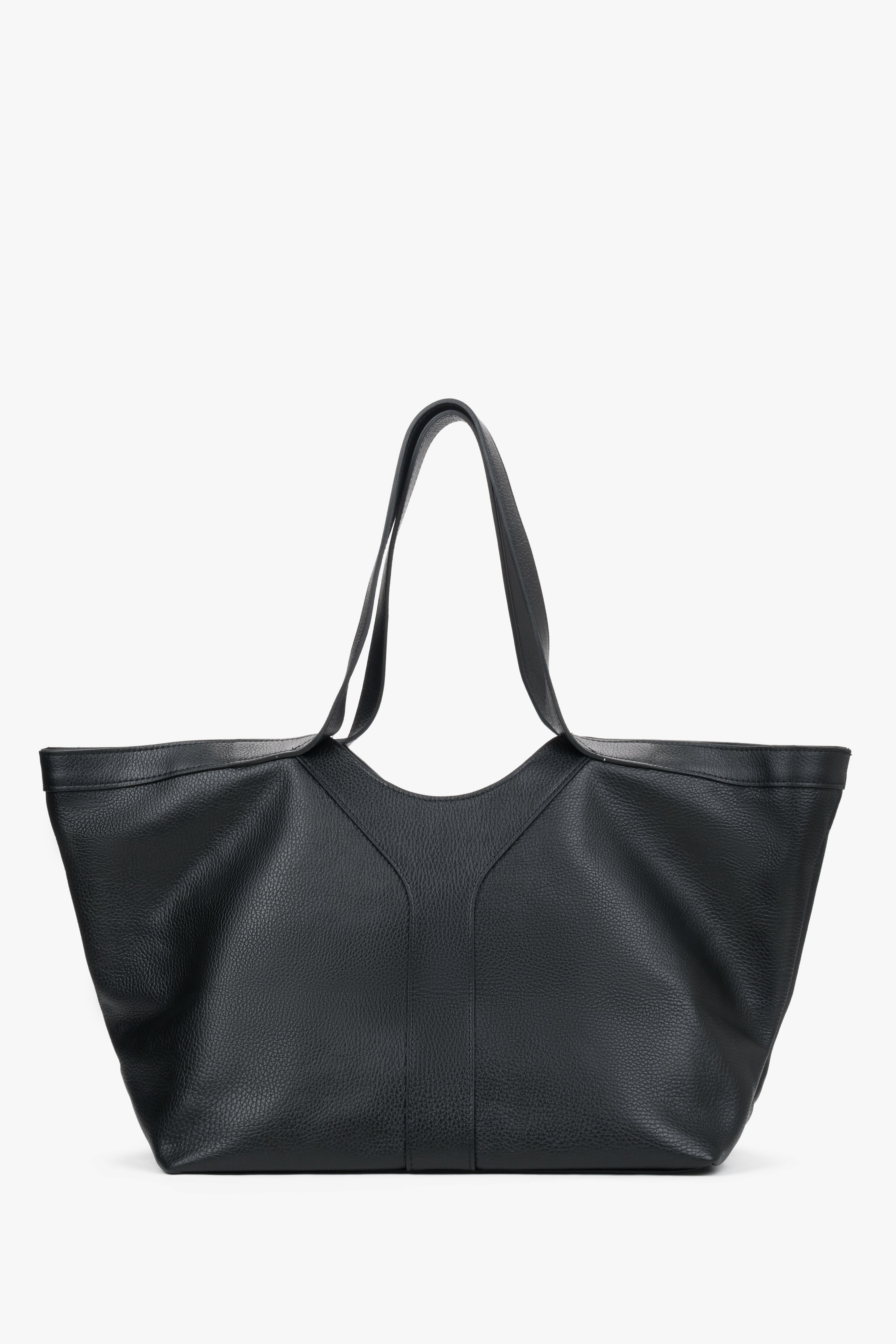 Schwarze Damen-Shopper-Tasche von Estro aus hochwertigem italienischem Premium-Leder. 