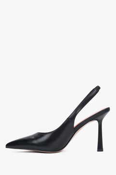 Flaches Seitenprofil der schwarzen High-Heel Slingpumps von Estro.