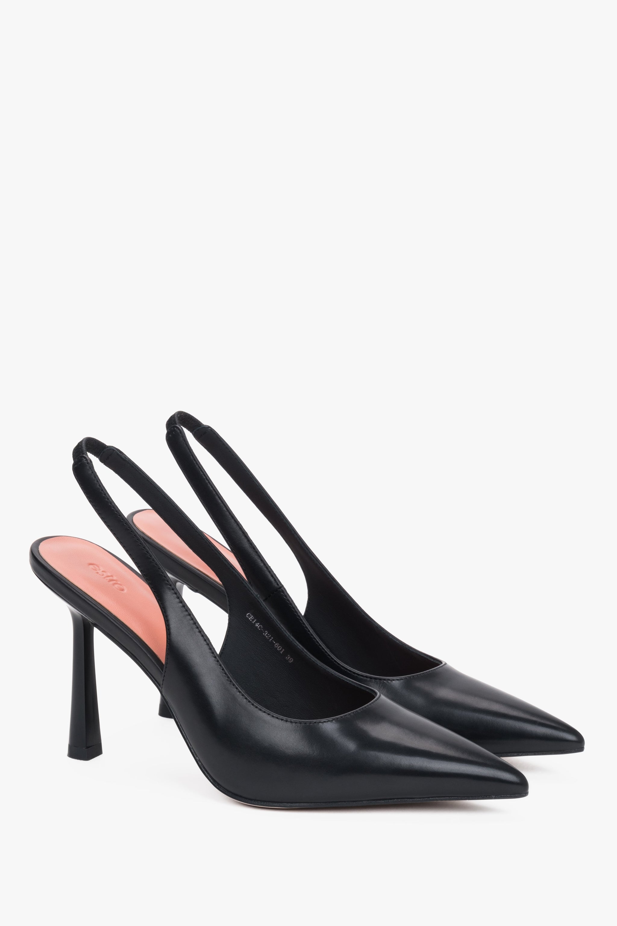 Zwei elegante schwarze Damen-Pumps mit Fersenriemen und spitzer Zehenpartie.
