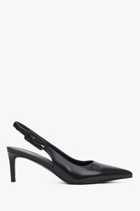 Schwarze Slingback-Pumps aus Leder mit spitzer Zehenpartie von Estro