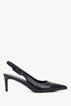 Schwarze Slingback-Pumps aus Leder mit spitzer Zehenpartie von Estro
