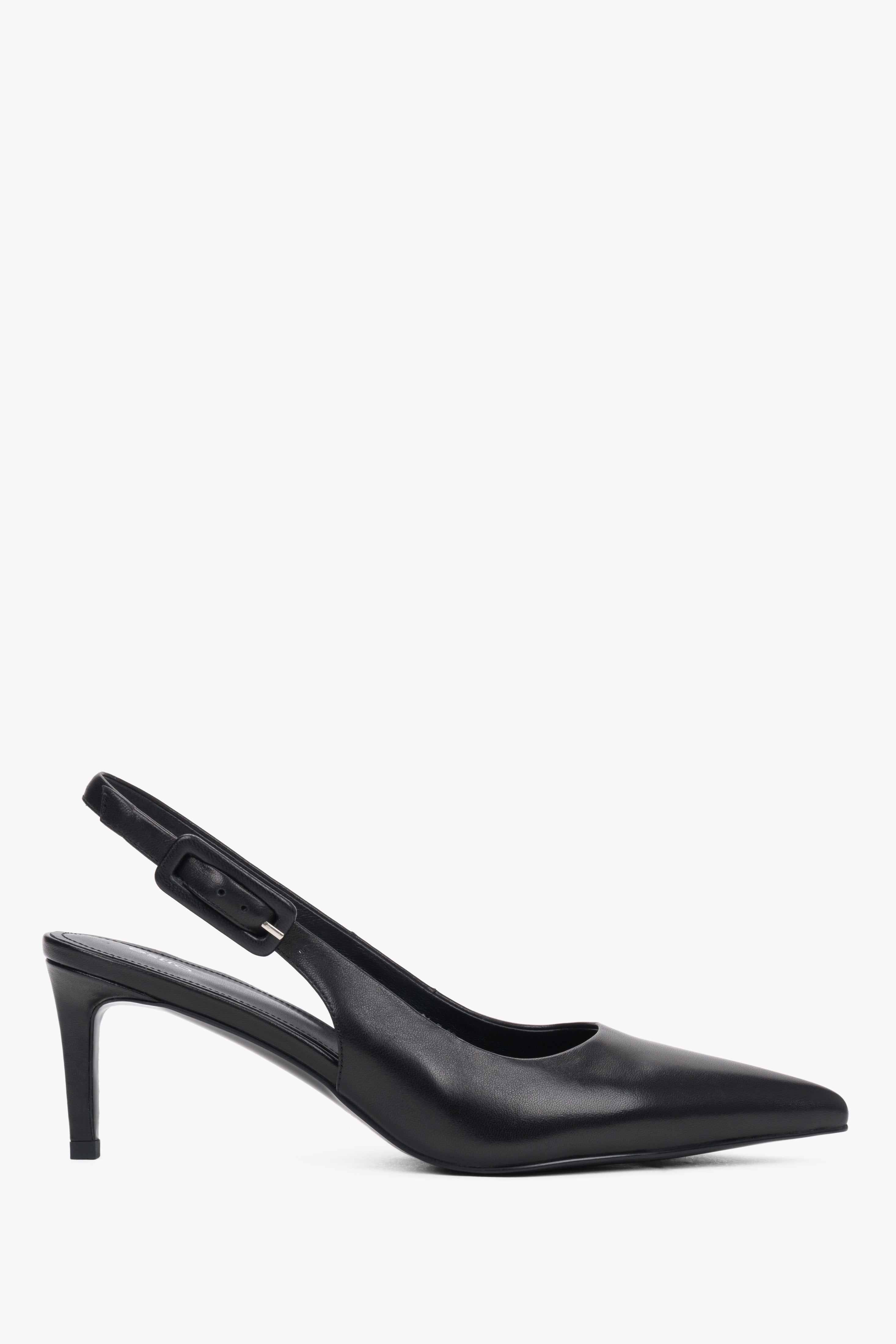 Schwarze Slingback-Pumps aus Leder mit spitzer Zehenpartie von Estro