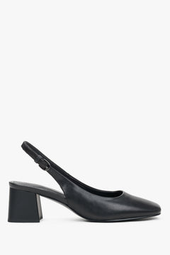 Schwarze Slingback-Pumps aus Leder mit Blockabsatz von Estro