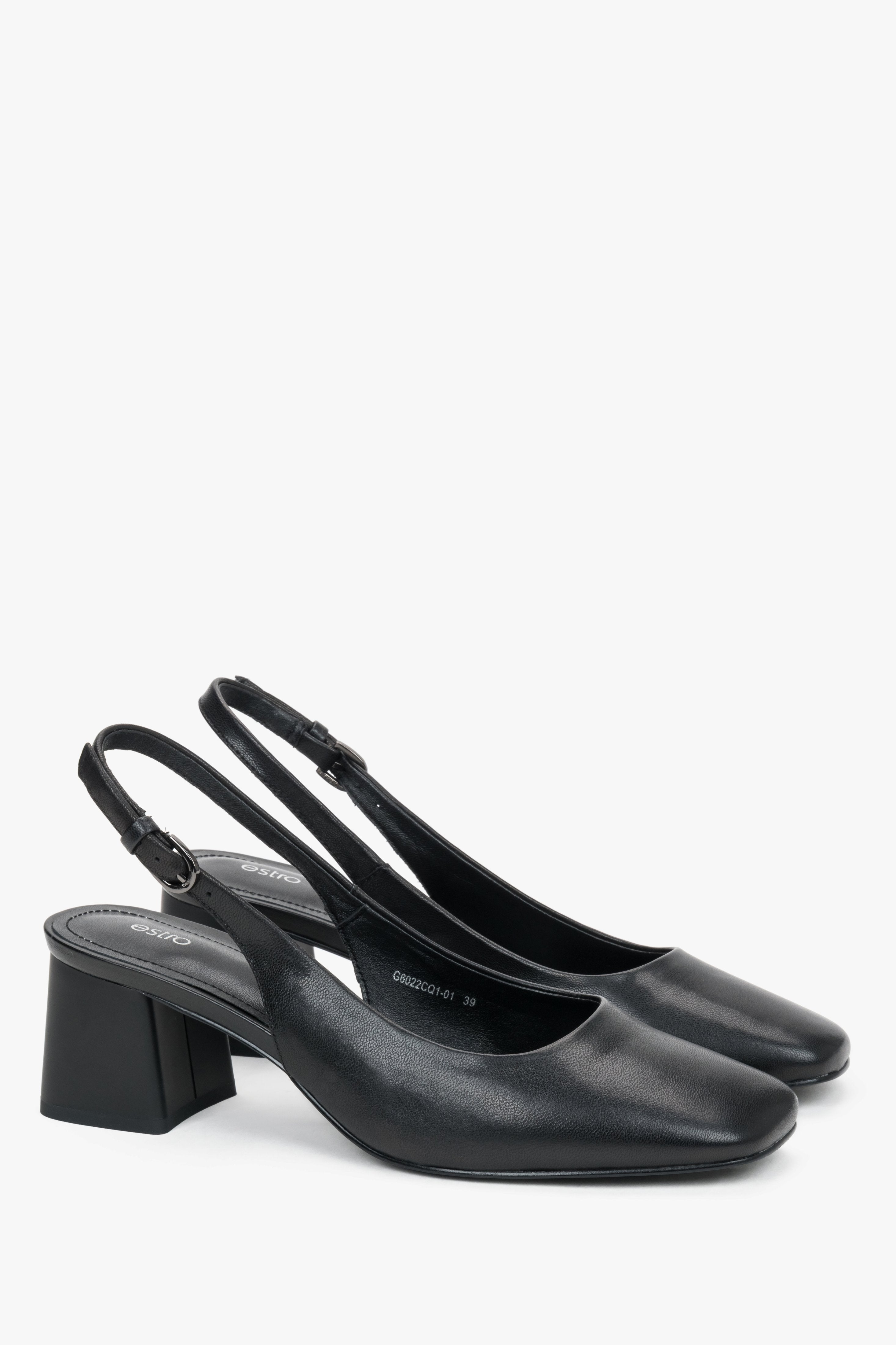Schwarze Damen-Pumps aus Leder mit offener Ferse und Schnalle