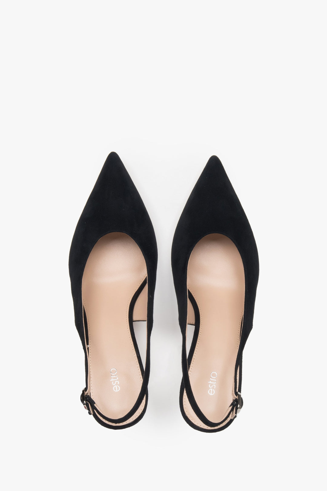 Schwarze Velour-Pumps mit Fersenriemen von Estro.