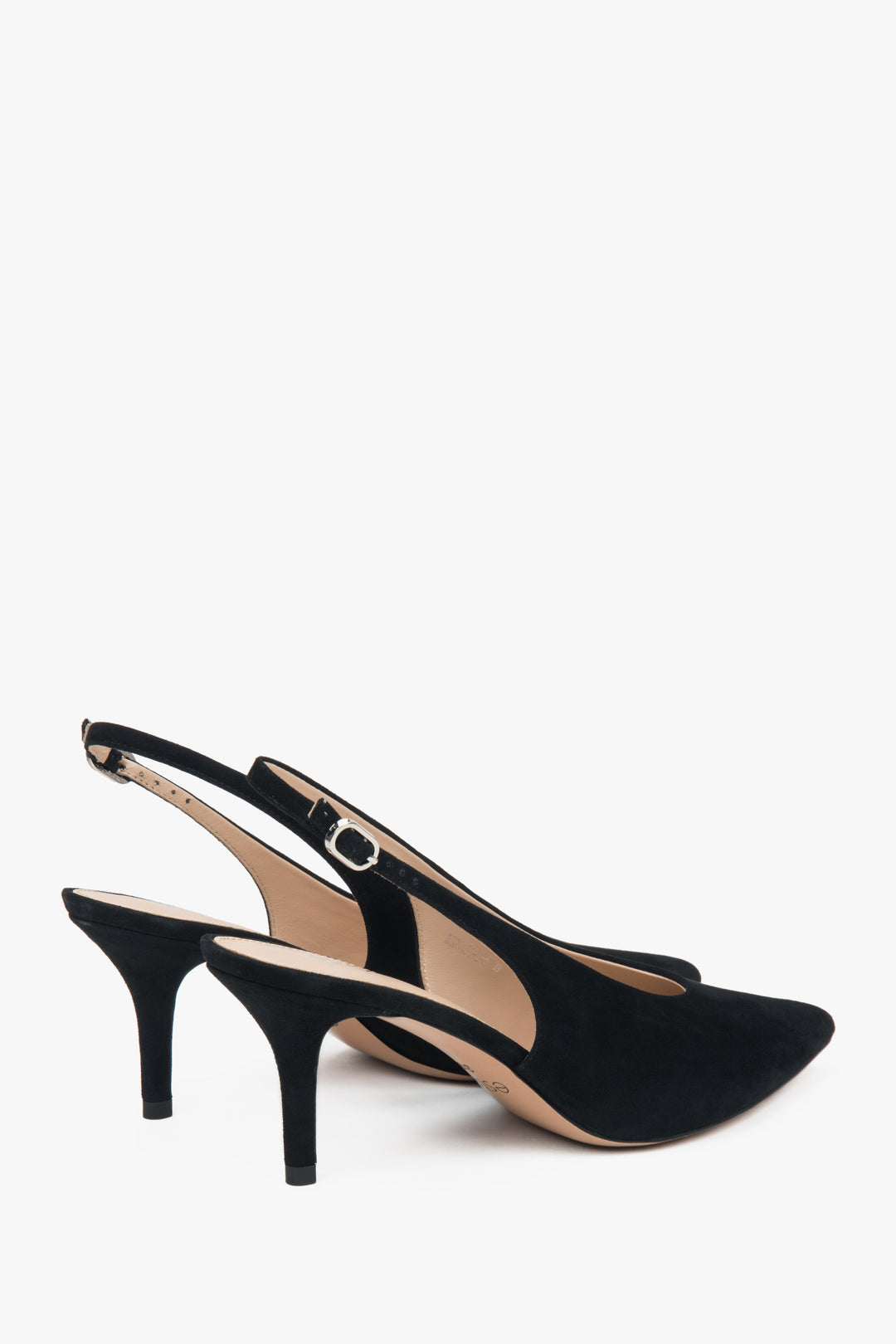 Damen-Slingback-Absätze aus schwarzem Velour von Estro.
