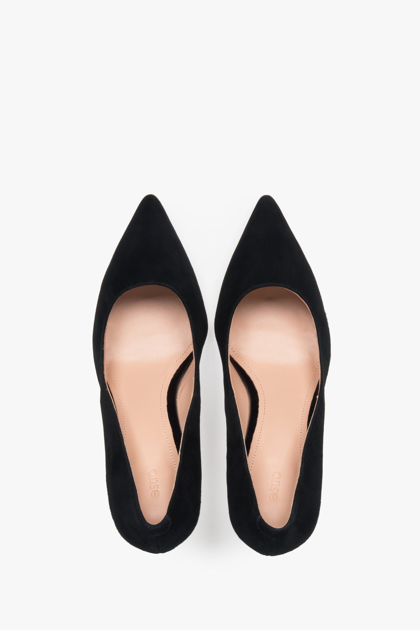 Zeitlose schwarze Damen-Stilettos von Estro, gefertigt aus natürlichem Veloursleder.