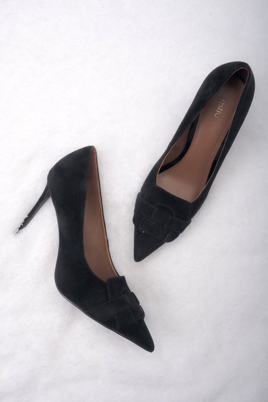 Schwarze Damen-Pumps aus echtem Velours mit edler Verzierung Estro ER00118173