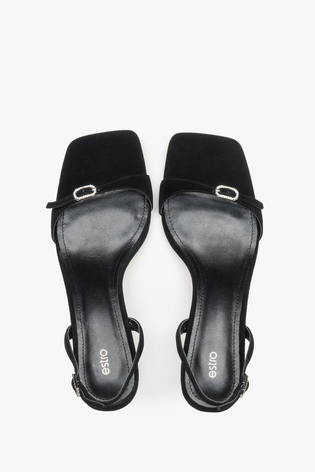 Paar schwarze Velours-Sandalen mit funkelnden Schnallen von Estro