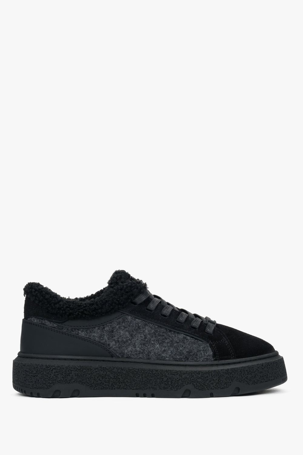 Schwarze Winter-Sneaker aus italienischem Velours und Glattleder Estro ER00116062.