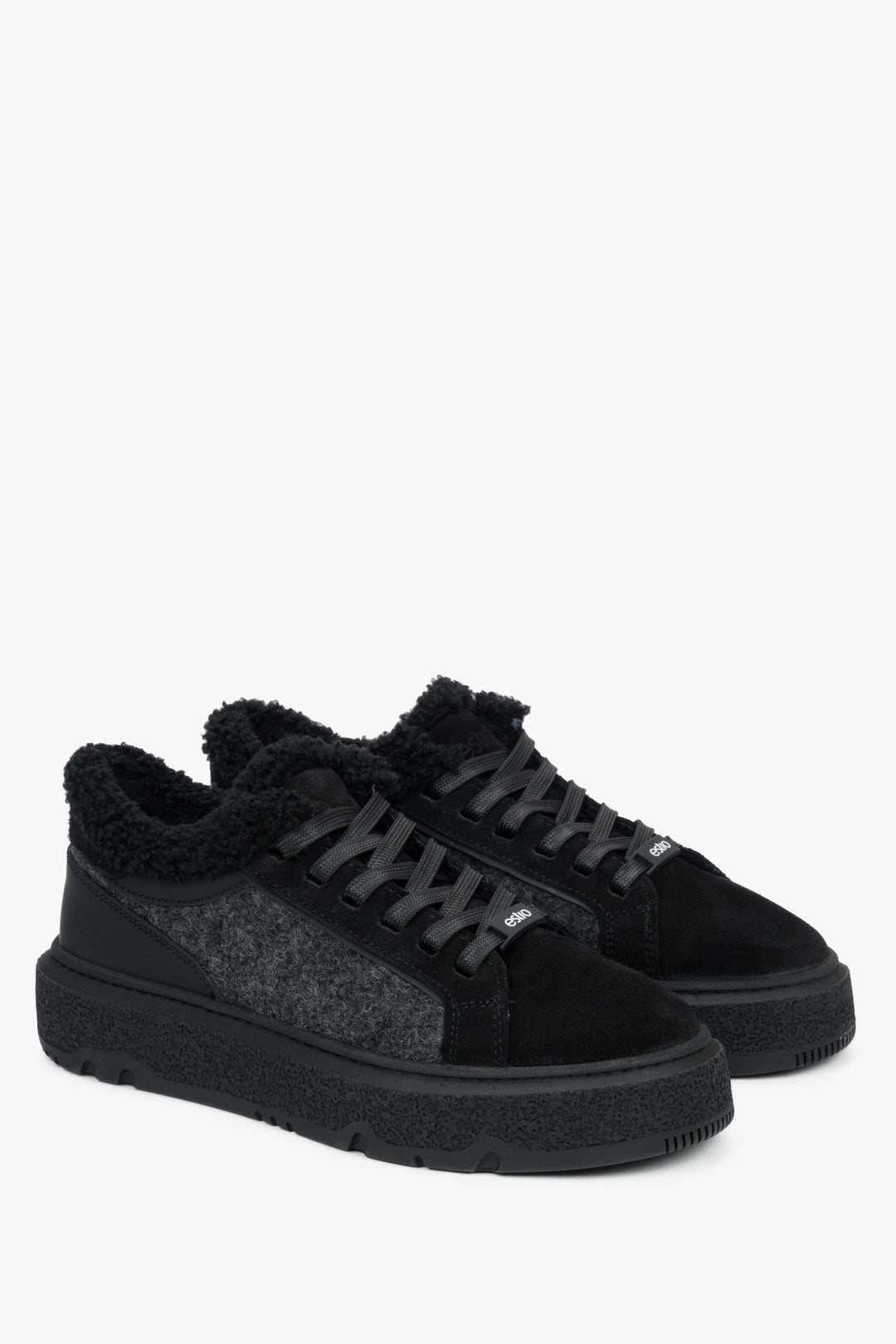 Schwarze Damen-Winter-Sneaker, gefertigt aus italienischem Leder und Veloursleder mit Warmfutter.