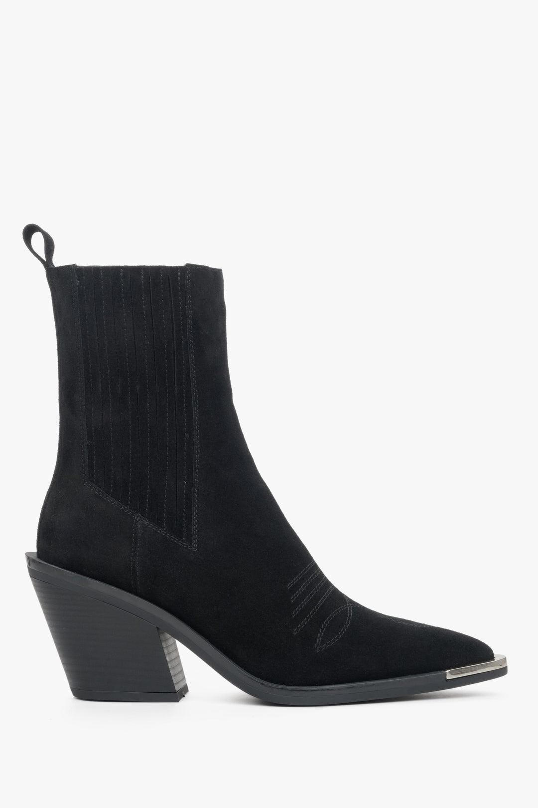 Estro Damen-Cowboystiefel mit Absatz aus Veloursleder – Seitenansicht.